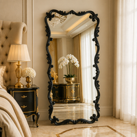 Miroir pleine longueur de style français FRH 80x170cm, cadre orné en MDF sculpté, verre HD, or, argent antique, noir, personnalisable OEM