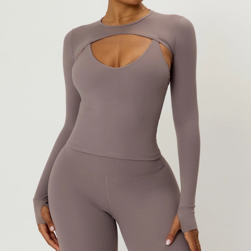 Backless Long Sleeve Crop Tops Plain Running Fitness Pea Quick-drying Breathable Sports Yoga Top