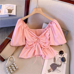 Blus Chiffon Renda Musim Panas 2026 Atasan Wanita Lengan Pendek Motif Bunga Gaya Chic Ala Korea Fashionable Bestseller - Product Image 3