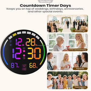 Grande horloge murale numérique avec affichage LED, alarme, minuteur, heure d'été, température, humidité, gradation automatique, télécommande, veilleuse - Product Image 6