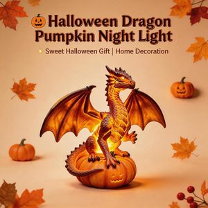 Halloween <b>Dragon</b> Pumpkin Statue Lamp Battery Powered Indoor Decor <b>Light</b> Gothic Fantasy Halloween Decoration - Product Image 4