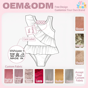 Traje de Baño de Una Pieza con Volantes Asimétricos para Niñas Pequeñas, Traje de Baño sin Mangas con Falda, Color Rosa Sólido, para Vacaciones - Product Image 2