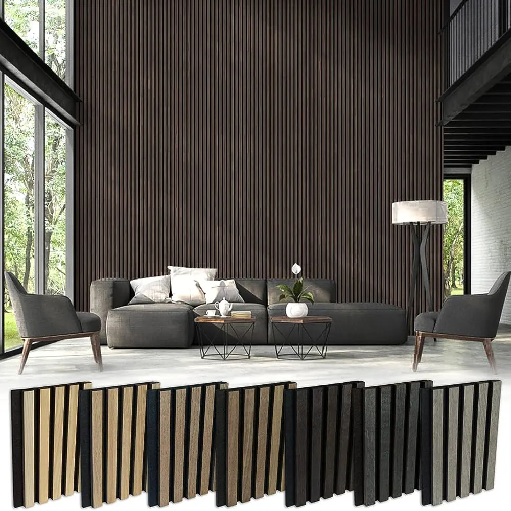 Panel dinding kayu bilah dekoratif 1220*2440mm panel akustik kayu ek alami panel dinding kayu kedap suara