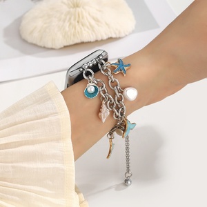 Bracelet de montre en acier inoxydable avec fermoir coulissant réglable et <span class=keywords><strong>pendentif</strong></span> océanique pour <span class=keywords><strong>Apple</strong></span> <span class=keywords><strong>Watch</strong></span> Series 1-10, pour femme - Product Image 1