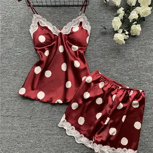 Conjunto de pijama feminino, pijamas para mulheres, roupa de dormir de cetim com lingerie feminina