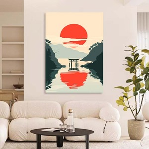 Montagne tramonto pittura paesaggistica pittoresca vista lago pittura murale moderna natura pittura a olio adatta per vivere - Product Image 3