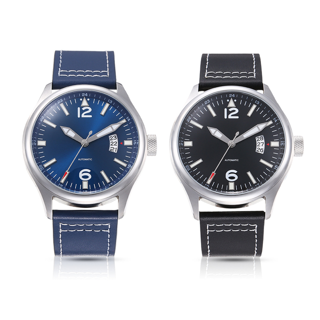 Top Brand Stainless Steel Mechanical Waterproof 10ATM Automatic Calendar Leather Custom Fashion 45mm Timepiece Watch for Men