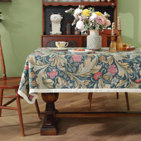 Nappe de style américain vintage en fibre synthétique jacquard teinte en fil, anti-poussière, personnalisable, fabriquée en Chine, motifs floraux, à pompons