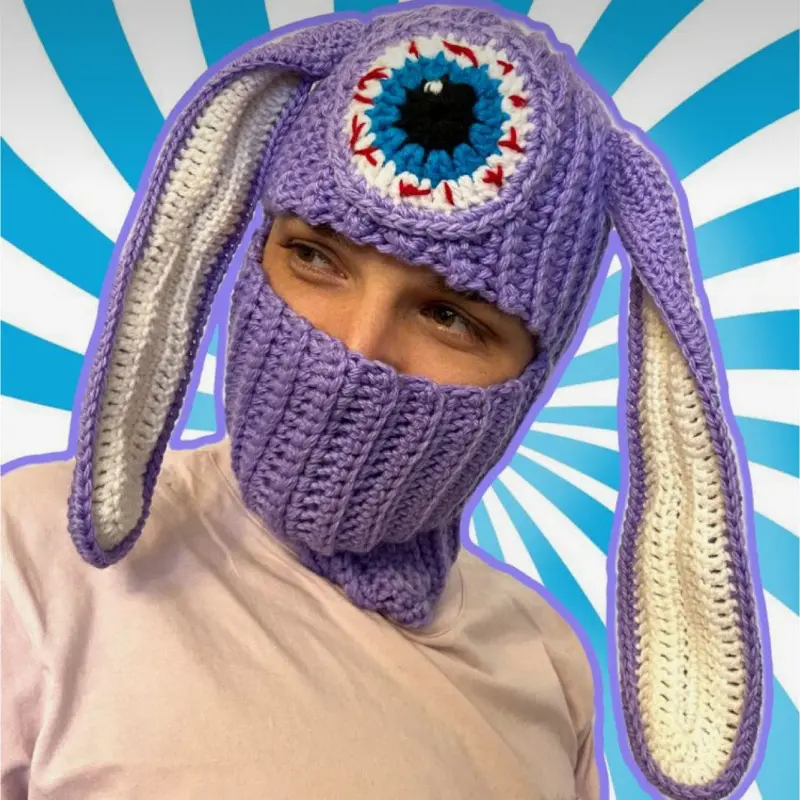 Chapeau tricoté au Crochet à la main de styliste, cagoule de lapin, masque de Ski avec oreilles, collection hiver Offre Spéciale