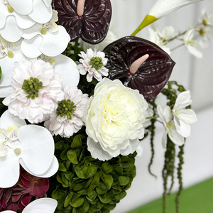 Premium Faux Silk Realistic Floral Arrangement White Peonies <b>Hydrangeas</b> Greenery Handmade Modern Eco-friendly Wedding Backdrop - Product Image 3