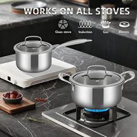 Ensemble de batterie de cuisine de luxe moderne en acier inoxydable 304 triple couche, entièrement revêtu par induction, robuste et hybride