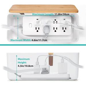 Cable Management <b>Box</b> with Bamboo Lid <b>White</b> Cable <b>Box</b> Small Cord Hider Organizer <b>Box</b> to Conceal Surge Protector Desk TV Wires - Product Image 2