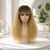 Perruque indienne Remy sans colle, fabriquée à la machine, brun moyen, lisse crépu, longueur 13, densité 250%, franges aériennes, sans dentelle, perruque complète pour