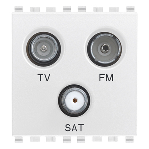 Prise TV FM SAT 3 sorties, plaque murale blanche, connecteur d'antenne - Product Image 1