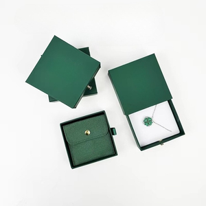 Custom Dark Green Cardboard Paper Sliding Drawer <b>Earring</b> Bracelet Ring Necklace Packaging Jewelry Drawer <b>Box</b> and Bag - Product Image 1