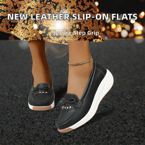 Nouvelles chaussures plates décontractées en cuir véritable pour femmes 2024, bout fermé, à enfiler, légères, automne, antidérapantes, plateforme - Product Image 2