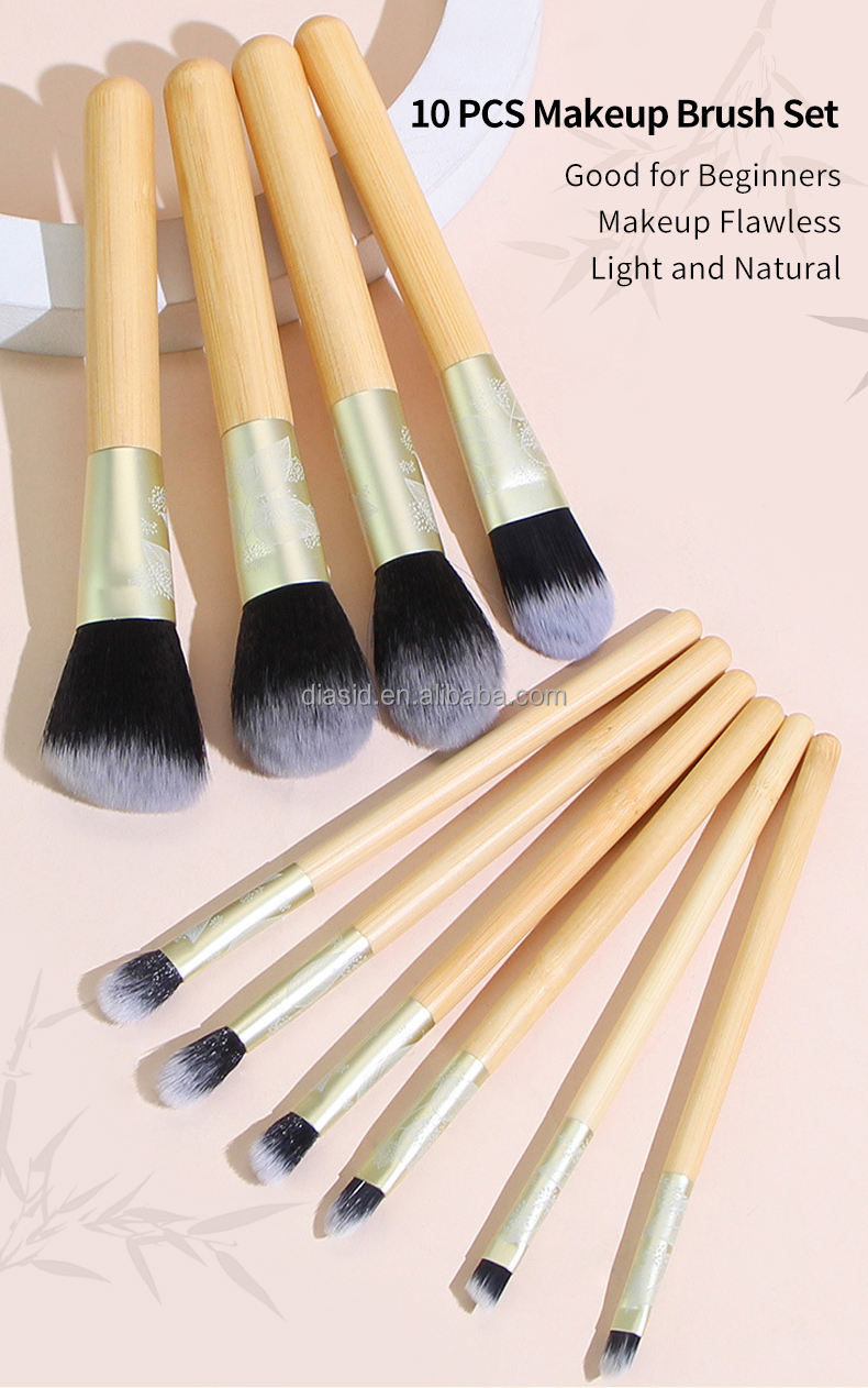 10 Juego de brochas de maquillaje de pelo sintético natural - Main Image