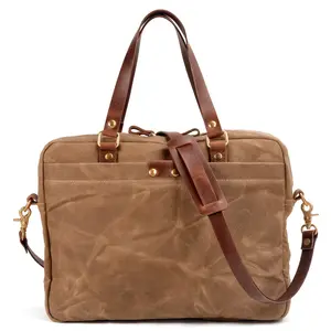 European and American cross-border men's bag wax canvas and leather handbag business briefcase 15.6 inch computer file bag