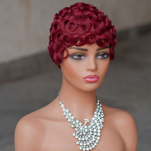 Perruque <span class=keywords><strong>courte</strong></span> <span class=keywords><strong>coupe</strong></span> pixie, fabriquée à la machine, 100% <span class=keywords><strong>cheveux</strong></span> humains vierges brésiliens, couleur pour femmes noires - Product Image 4