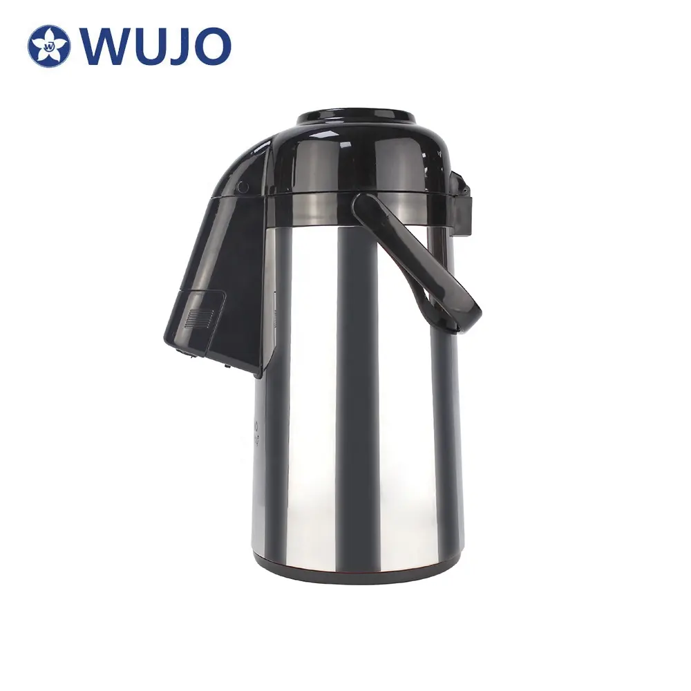 WUJO गिलास फिर से भरना स्टेनलेस स्टील 3L हवा पंप अछूता थर्मल वैक्यूम गर्म पानी फ्लास्क सुराही