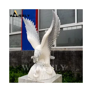 Escultura decorativa de águila de granito de mármol grande para jardín, estatua de águila de piedra blanca