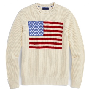 Suéter de Punto con Cuello Redondo, Diseño Intarsia, Algodón, Estilo Pescador, Bandera Americana, para Hombre, Premium, OEM - Product Image 2