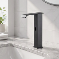 Robinet de lavabo moderne monotrou en métal avec capteur sans contact, mitigeur monocommande en céramique, finition polie, à poser sur le comptoir
