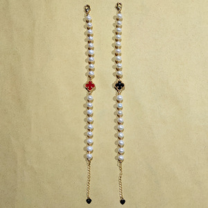 Freshwater Pearl <b>Bracelet</b> 7-8mm Near Round Heart Shape <b>Red</b> Black Zinc Alloy Jewelry Gift - Product Image 1