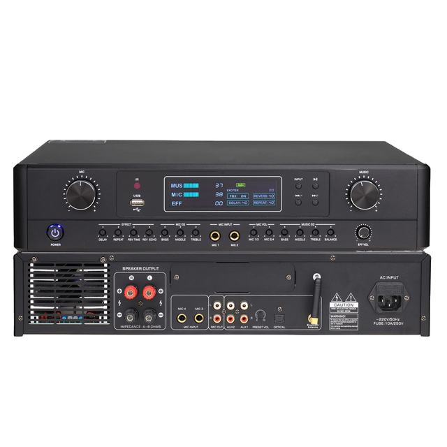 Professional Digital Stereo Karaoke Power Amplifier 2x500W with Echo Mixing Metal Audio System for KTV Party Performance