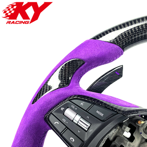 Volant sport en cuir violet et fibre de carbone personnalisé avec palettes de changement de vitesse, compatible avec Genesis G70 GV70 G80 GV80 G90 - Product Image 2