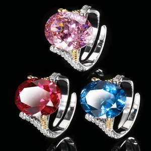Fashion Jewelry Eco-friendly Copper Oval Cut 12*16mm Red Zircon High Quality Couples CZ Women Fine Finger <b>Adjustable</b> <b>Rings</b> - Product Image 3