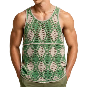 <span class=keywords><strong>Camiseta</strong></span> sin mangas de punto para <span class=keywords><strong>hombre</strong></span> con patrón a cuadros verde estilo casual urbano, chaleco de punto calado sin mangas de alta calidad para <span class=keywords><strong>hombre</strong></span> - Product Image 1