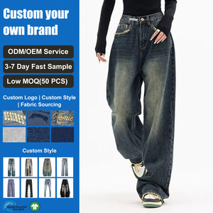 <span class=keywords><strong>Jeans</strong></span> da <span class=keywords><strong>Donna</strong></span> a Gamba Larga in Denim Vintage a <span class=keywords><strong>Vita</strong></span> <span class=keywords><strong>Alta</strong></span> Vestibilità Ampia Casual Estivi Semplici Tinta Unita - Product Image 1