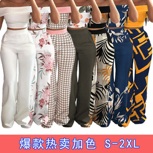 ANSZKTN Pantalon pour <span class=keywords><strong>femme</strong></span> Pantalon à la mode à une épaule Pantalon à jambe large Ensemble de pantalons 2 pièces - Product Image 2