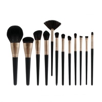 Pinceaux de maquillage professionnels 24 pièces, manche en bois noir et or mat, fibres synthétiques, luxe, véganes, pour fond de teint, poudre, maquillage des yeux et estompage