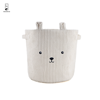 Panier de rangement en velours côtelé avec poignées, broderie visage d'ours, panier à linge pour chambre d'enfant, organisateur de jouets, bac rond en tissu pour chambre d'enfant