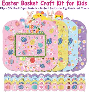 Panier de Pâques pour enfant paniers en papier de Pâques boîtes à friandises en vrac avec poignée pour bonbons biscuits artisanat <span class=keywords><strong>chasse</strong></span> aux œufs fête d'anniversaire sac <span class=keywords><strong>cadeau</strong></span> - Product Image 2