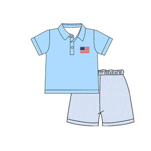 Conjunto de Ropa para Bebé Niño, Diseño Personalizado BSSO1878, Color Rojo, para el 4 de Julio, con Estampado de Paleta, Manga Corta, Venta al por Mayor - Product Image 3