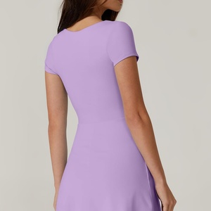 Girls' Sexy Tennis <b>Square</b> Neck Short Sleeve Built-in Shorts Golf Athletic Dress with Pockets Spandex/Cotton Team - Product Image 6