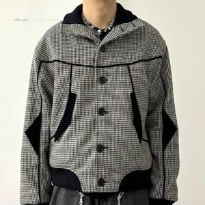 Service OEM en gros : Veste unisexe classique en daim pied-de-poule et laine, style vintage décontracté, patchwork déstructuré pour homme - Product Image 5
