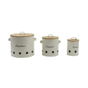 Eco-friendly Vegetable Storage Tins Metal Onion Garlic Potato Jars Set Kitchen Canisters Vegetable Keeper Containers With Lid