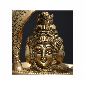 Pequeña estatua de latón Nandimukh Shivalingam de 5 \ "con 3 caras de Shiva escultura obra de arte - Product Image 1