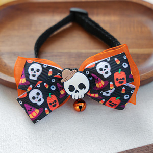 2025 Halloween lindo poliéster mascota <span class=keywords><strong>Collar</strong></span> bufanda patrón de impresión personalizado perro gato accesorios con cinta decoraciones para tomar fotos - Product Image 3