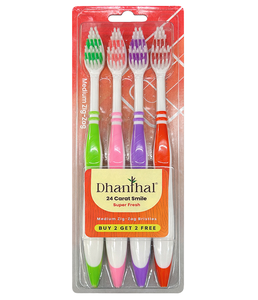Dhanhal Toothbrush 4 Pack Soft Zig Zag Nylon Bristles Plastic Handle Colorful Super Fresh for Home Teeth Cleaning - Product Image 4