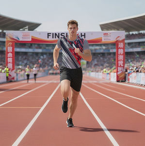 เสื้อวิ่งผู้ชายแบบสปอร์ต ดีไซน์พิมพ์ลายแบบซับลิเมชั่น โพลีเอสเตอร์ 100% ผลิตตามสั่ง เป็นมิตรกับสิ่งแวดล้อม แขนสั้น ขายส่ง แห้งเร็ว สไตล์เรโทร คุณภาพสูง - Product Image 1