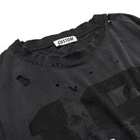 Pour hommes Streetwear imprimé délavé à l'acide coton camouflage surdimensionné recadrée en détresse T-shirt personnalisé Double couche T-Shirt à manches longues