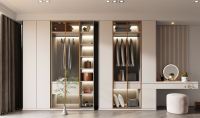 Armoire intégrée moderne en bois massif avec coiffeuse et compartiments de rangement multicouches, design gratuit, écologique, pour chambre et école