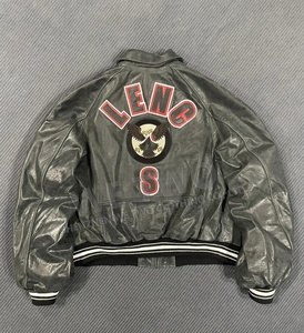 Streetwear <span class=keywords><strong>vintage</strong></span> brodé avec logo personnalisé surdimensionné en mousse noire blouson aviateur universitaire véritable et authentique veste en cuir pour hommes - Product Image 4