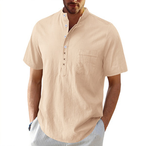 Camicia Hawaiana da Uomo Monopetto a Maniche Corte, Traspirante, con Colletto Rialzato, in Cotone-Lino, per <span class=keywords><strong>Vacanze</strong></span> Estive Giovanili - Product Image 1
