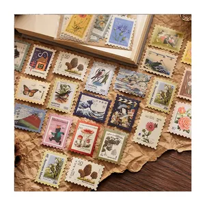 46 Pcs Decorative Stickers Stamp Museum Series Retro Envelopes Stamps Accounts Travel Stamp Stickers DIY Journal Scrapbook
